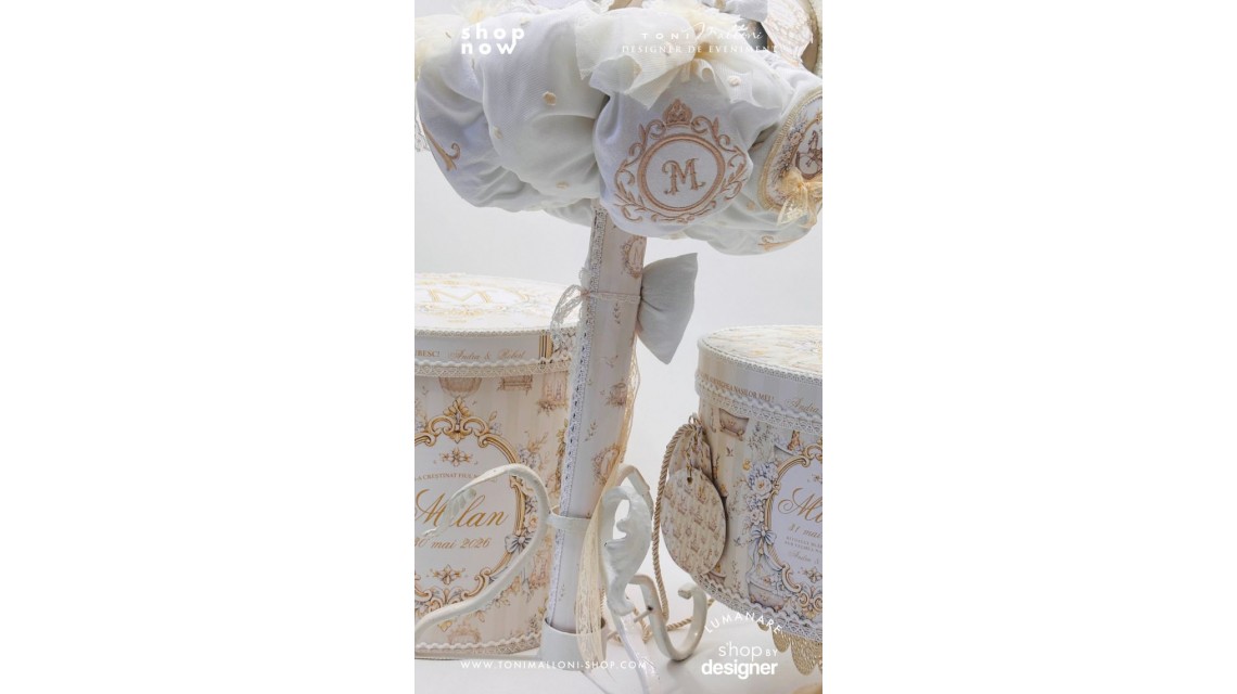 Lumânare de Botez Atelier Paris Monogramă Brodată Ivory Champagne 11